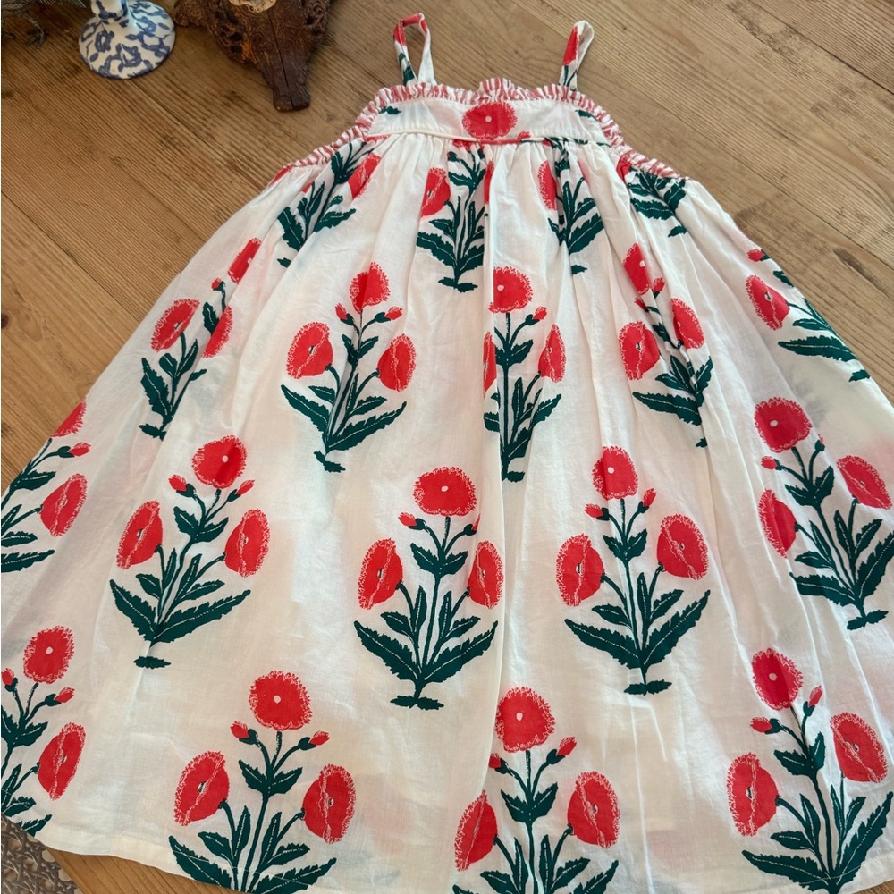 Pink Chicken Floral Sundress with Red and Green Pattern